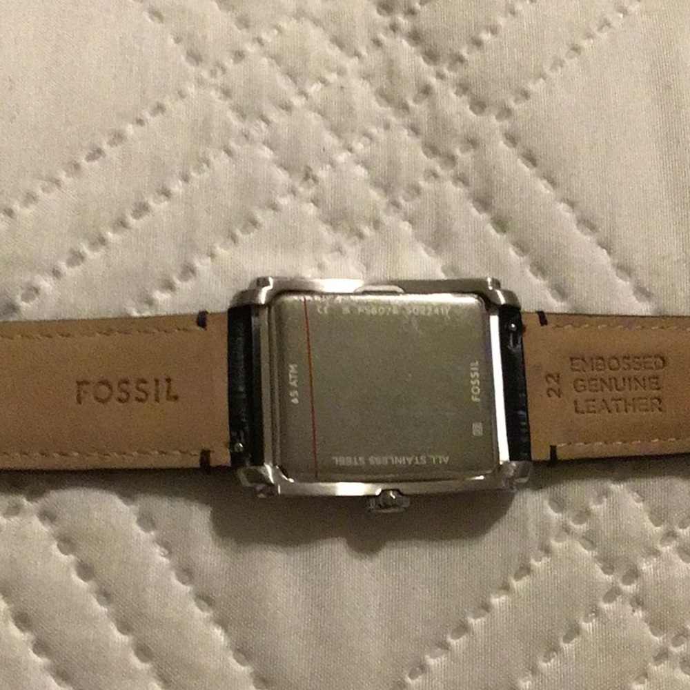Fossil Silver-Tone Rectangular Watch with Black L… - image 5